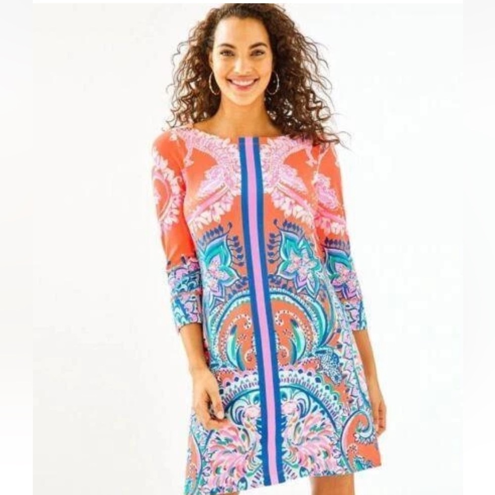 Lilly Pulitzer Tangerine Dream Orange Sophie UPF 50+ Boat Neck Dress Size xs - Picture 2 of 5